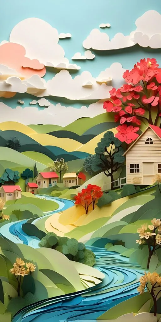 3D Paperstyle Clouds Environment Cartoon Wallpaper