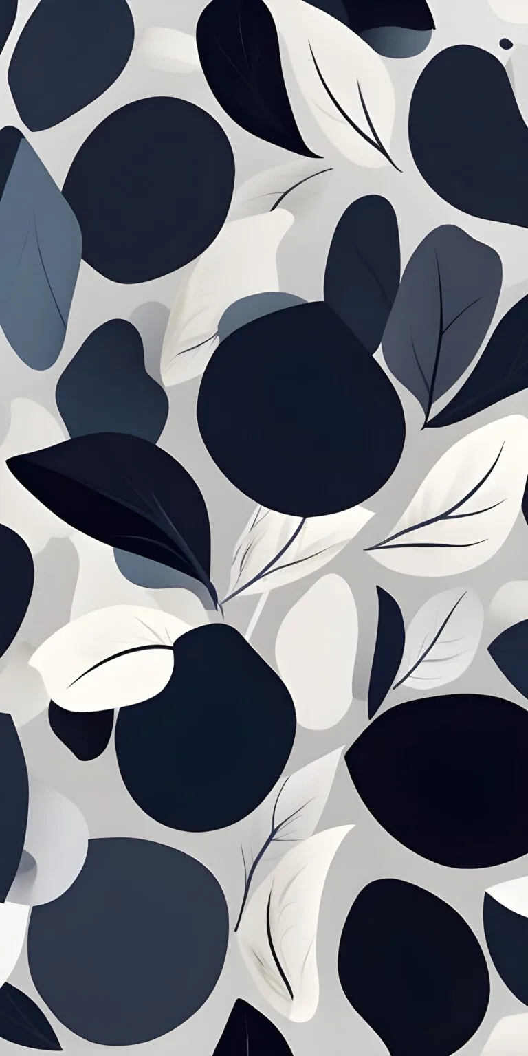 Blue, Brown and White Abstract Circles and Leaf Phone Wallpaper