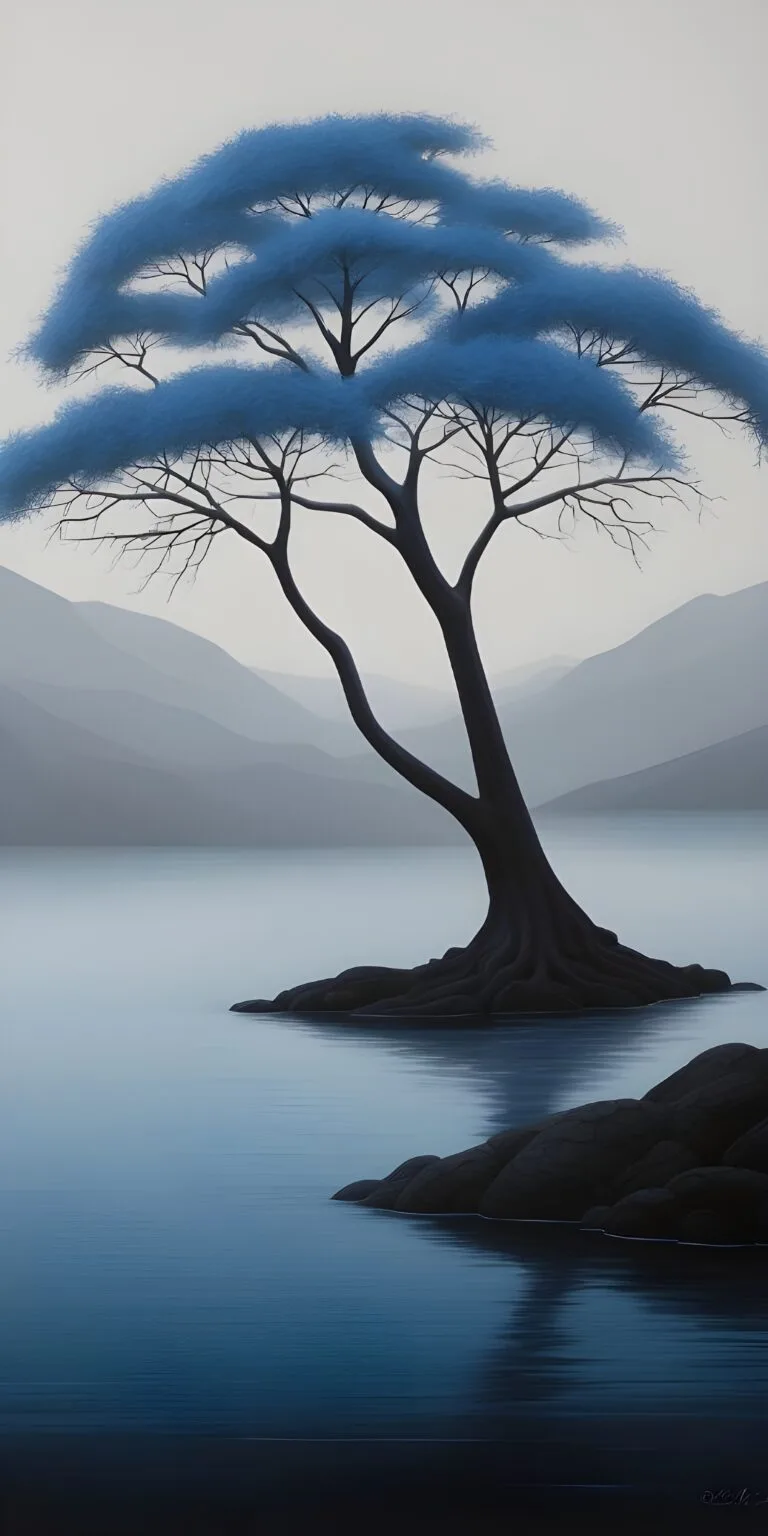 Blue Tree Minimalistic Phone Wallpaper