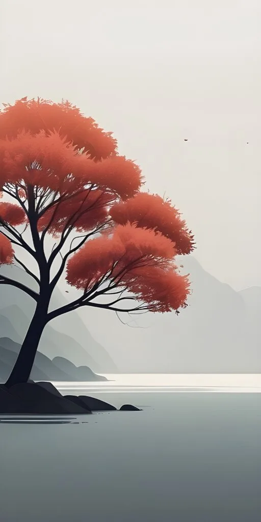 Interesting Tree and Lake Minimalist Phone Wallpaper