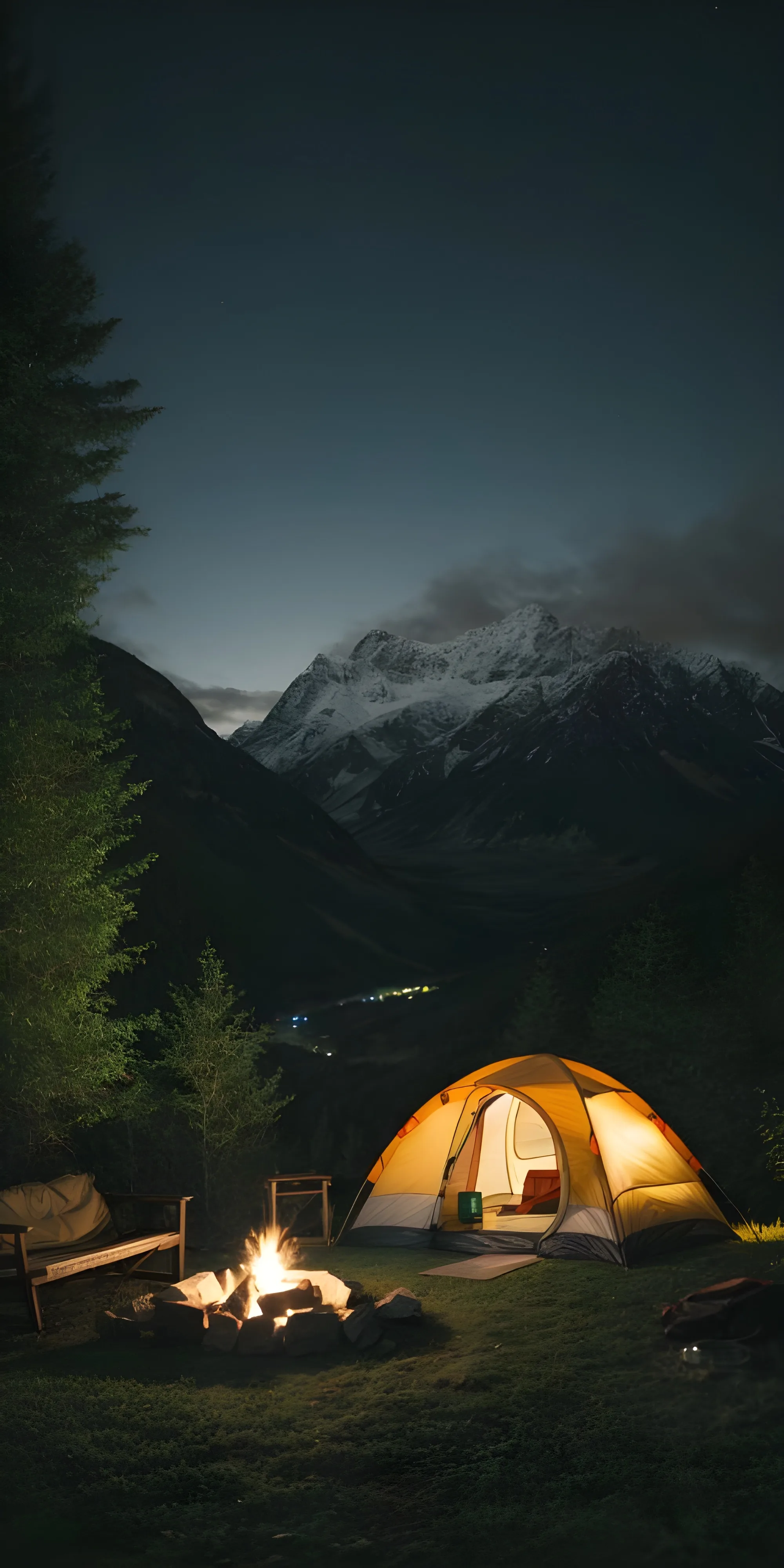 Camping Night, Mountain, Greenery Wallpaper for Phone