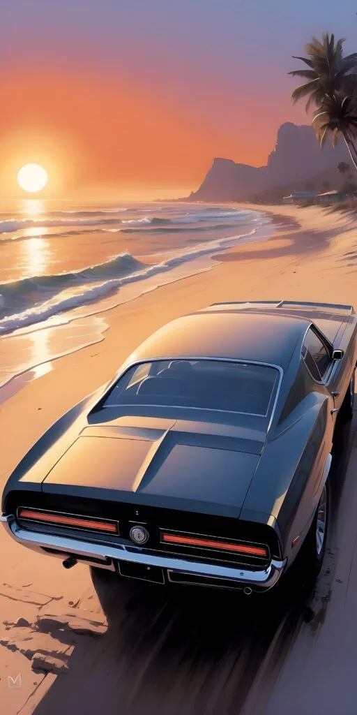 Car and Beach Phone Wallpaper