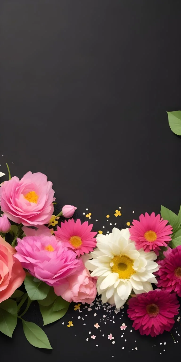 Flowers Phone Wallpaper, Black, Pink