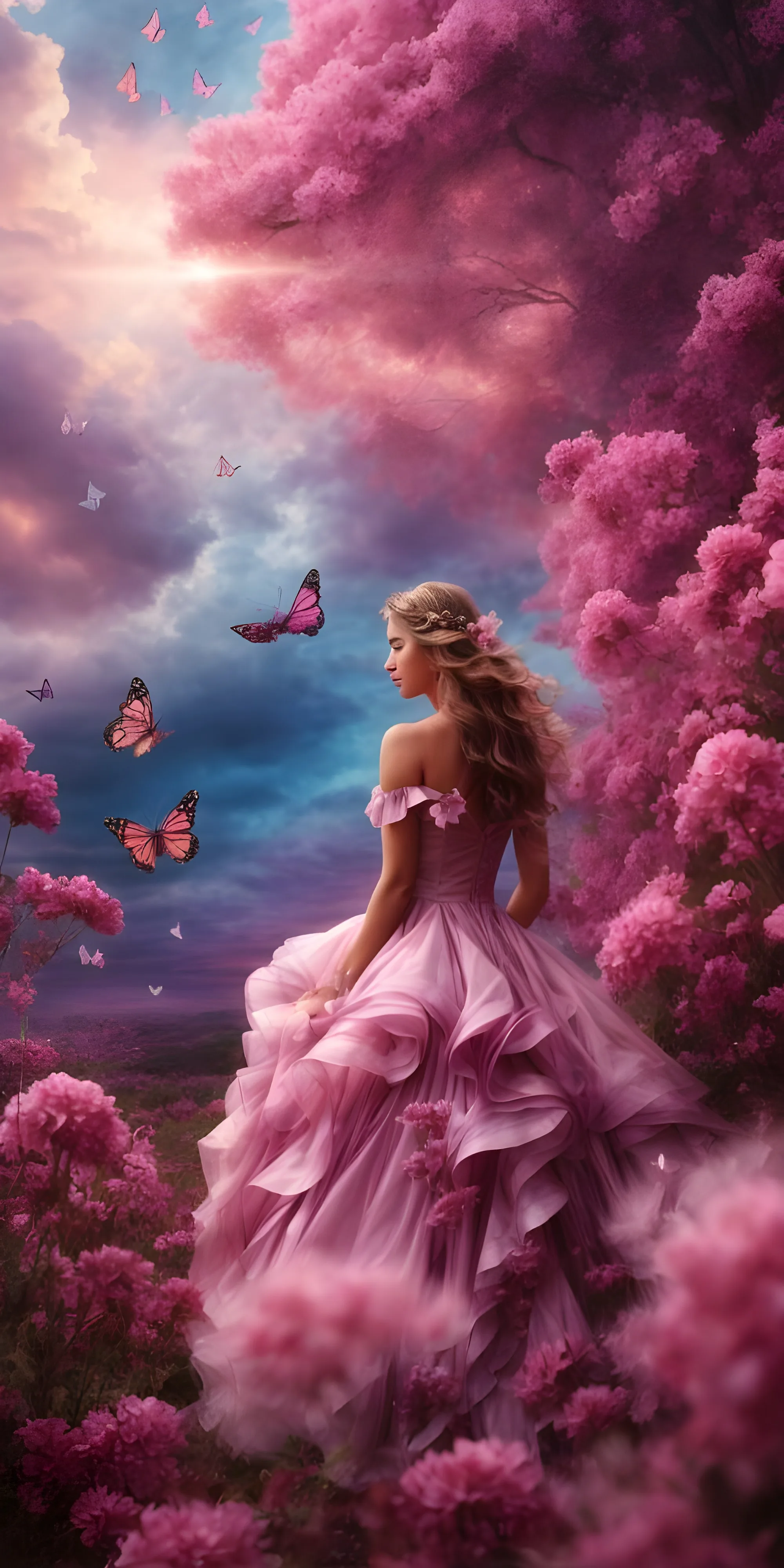 Girl Phone Wallpaper Pink Color Flowers, Butterflies