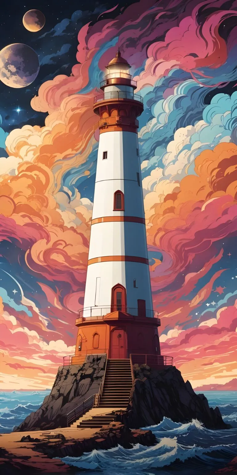 Vibrant Light House, Artistic Phone Wallpaper