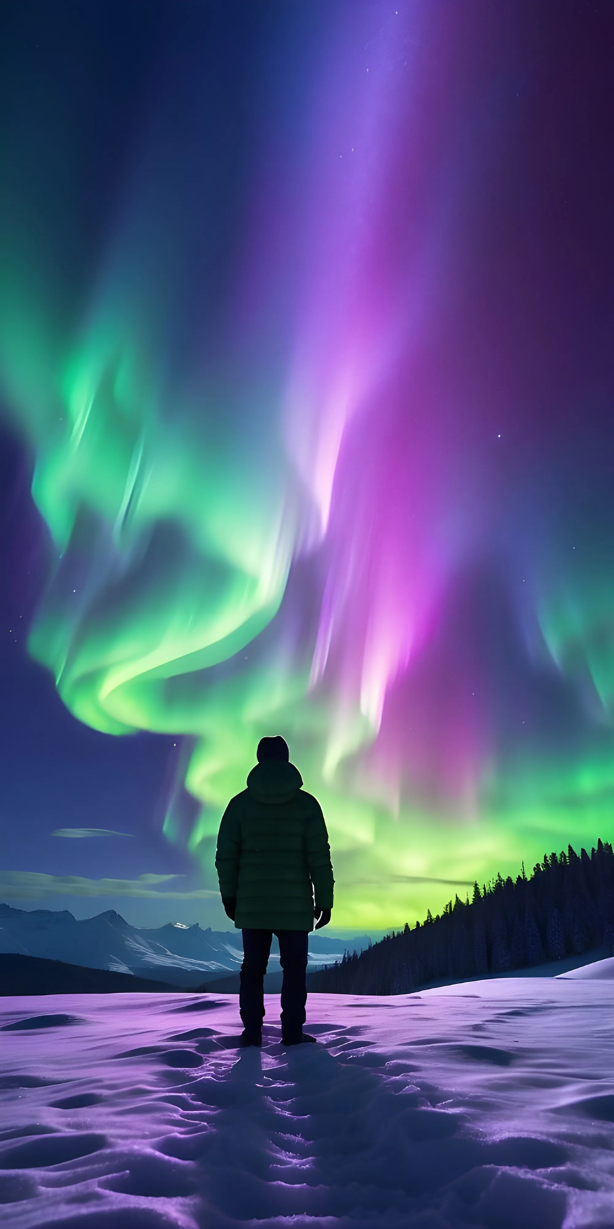 Winter Wallpaper with Aurora