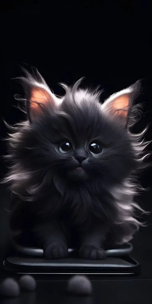 Furry Cat Black, Pink, Flowers Phone Background